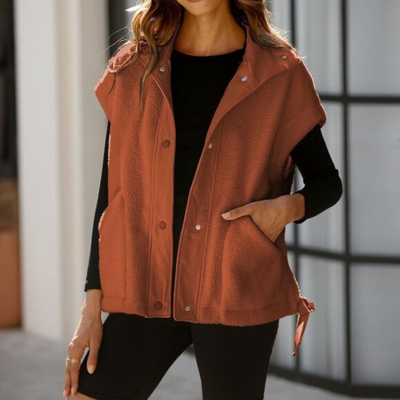 d Vest for Women Fleece Casual Tops Sleeveless Fuzzy Sherpa Jacket Winter Warm O - Picture 2 of 6